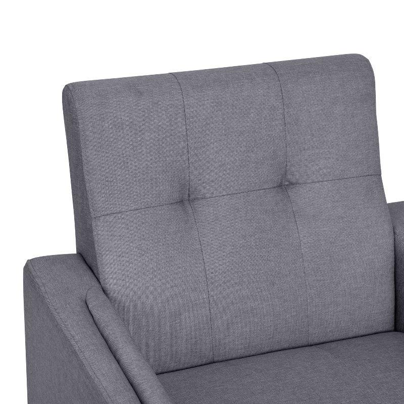 Flash Furniture Conrad Mid-Century Modern Commercial Grade Armchair with Tufted Faux Linen Upholstery & Solid Wood Legs in Slate Gray