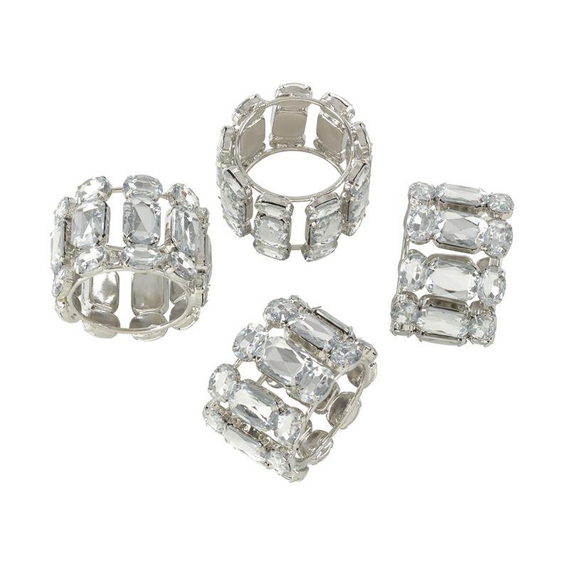 Jeweled Clear Acrylic Napkin Rings with Crystal Gems - Set of 4