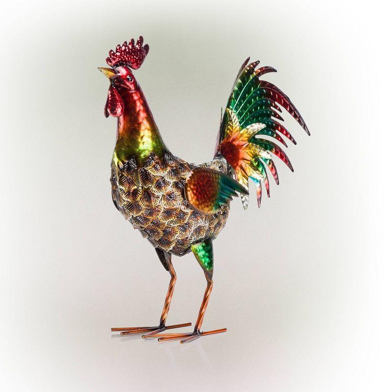 16" x 14" Outdoor Iron Rooster Yard Statue Brown - Alpine Corporation: Metallic Garden Decor