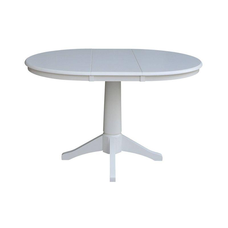 36" Magnolia Round Top Dining Table with 12" Leaf White - International Concepts: Hardwood Pedestal, Seats 4