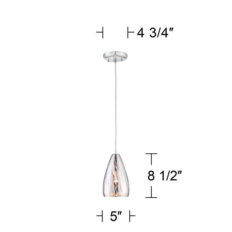 Possini Euro Design Portico Chrome Mini Pendant 5" Wide Modern Vacuum Plated Crackle Glass for Dining Room House Foyer Kitchen Island Entryway Bedroom