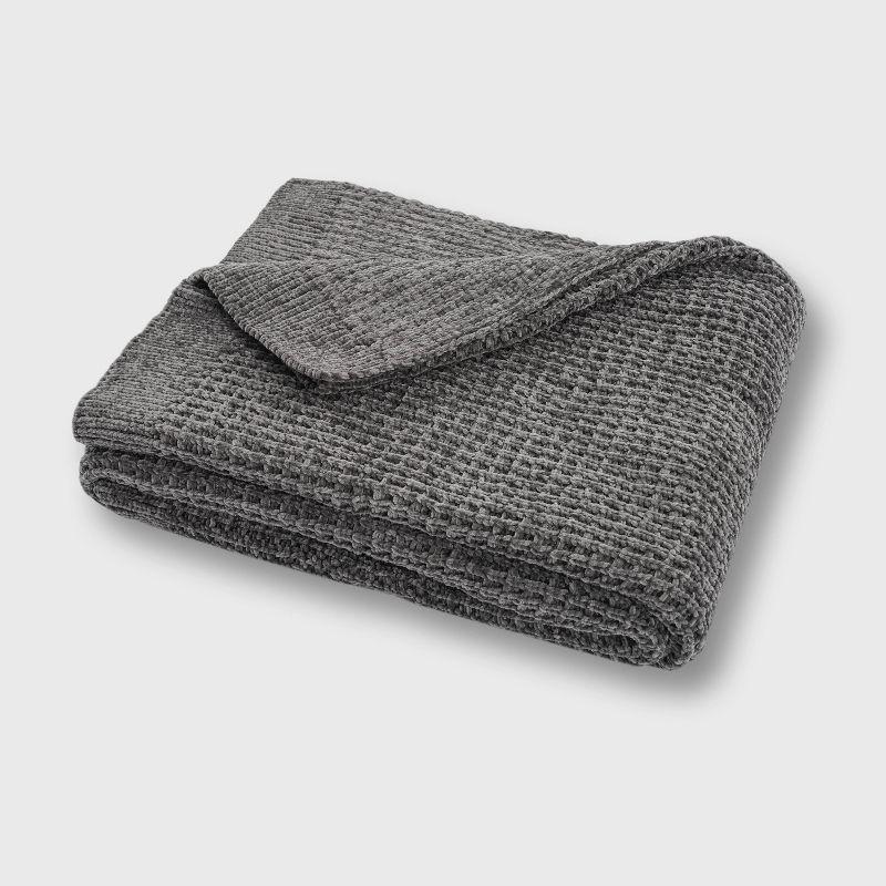 Gray Waffle Knit Cotton Reversible Throw Blanket