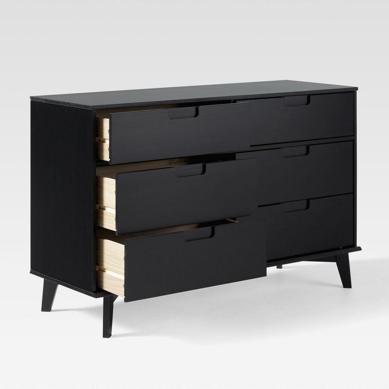 Black Pine Mid-Century Modern 6-Drawer Dresser