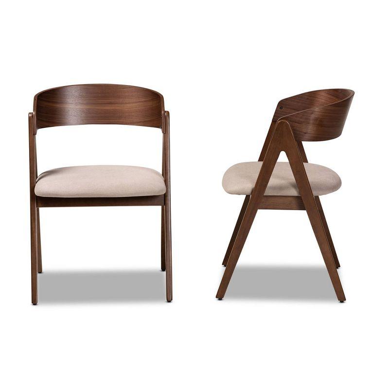 2pc Danton Fabric Upholstered Wood Dining Chair Set Beige/Walnut Brown - Baxton Studio