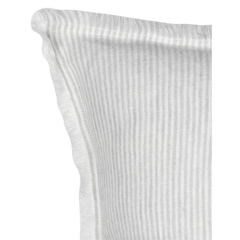 Grey Pinstripe Fringe So Soft Linen Pillow 14x20 Down Insert