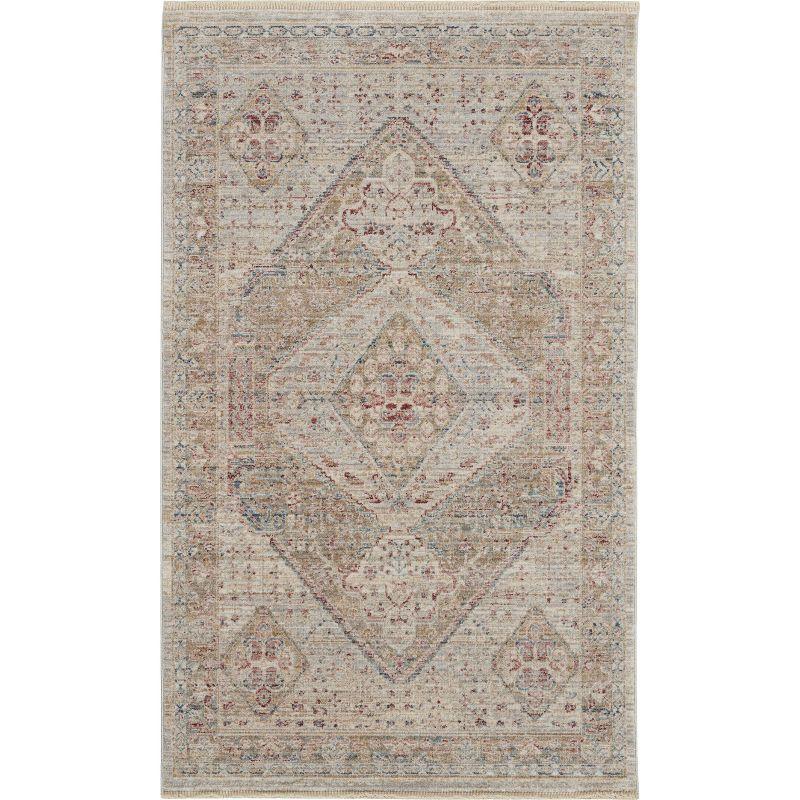 Enchanting Floral Medallion Beige/Grey Synthetic 3' x 5' Area Rug