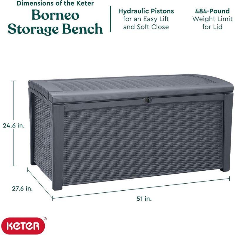 Keter Keter Borneo 110 Gallon Rattan Wicker Resin Patio Deck Storage Box Bench