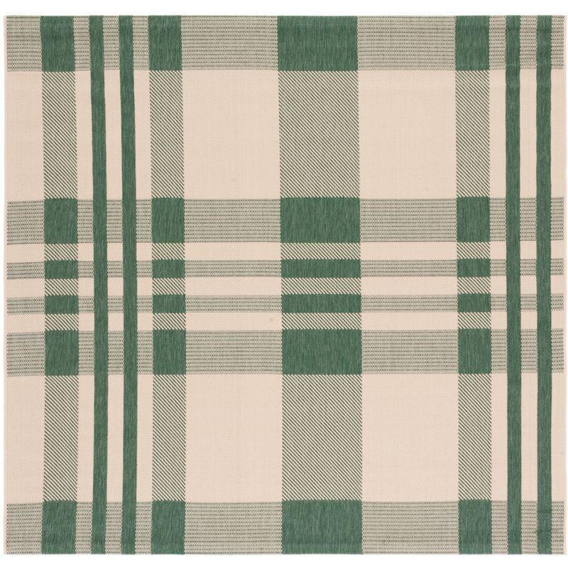 Green & Beige 4' Square Synthetic Indoor/Outdoor Stain-Resistant Rug