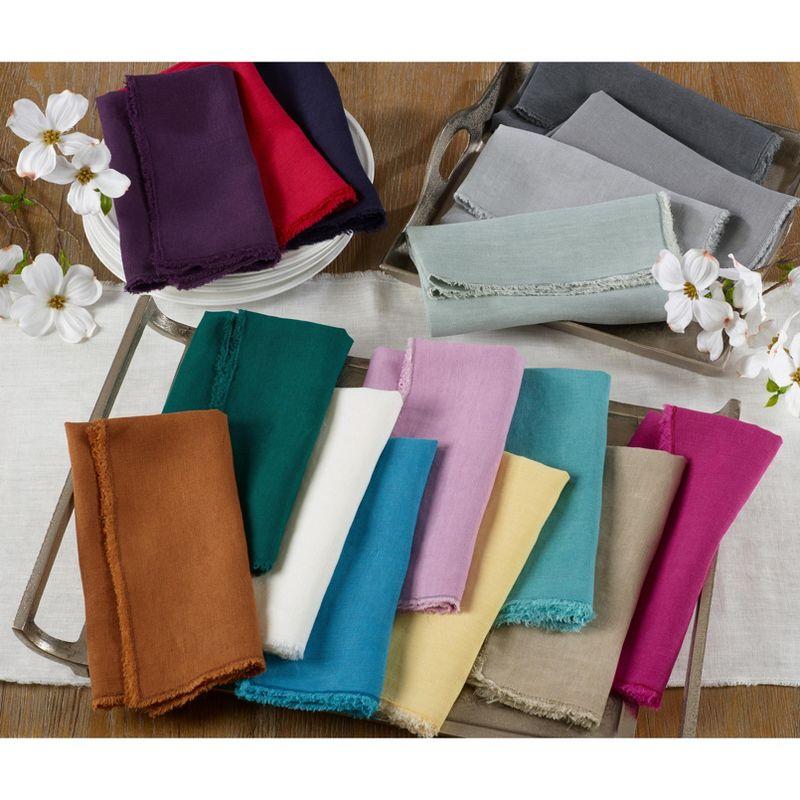 Saro Lifestyle Fringed Design Stone Washed Napkins (Set of 4), Grey