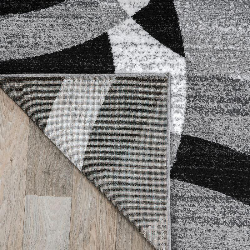 Rectangular Dark Grey Geometric Stain-Resistant Synthetic Rug