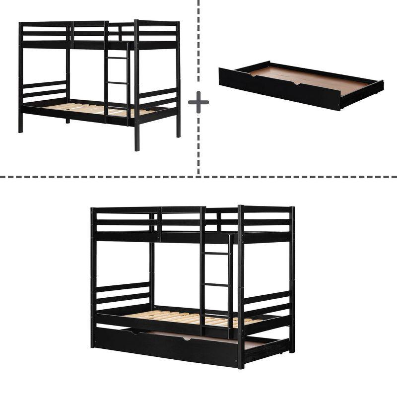 Fakto Kids' Bunk Beds with Trundle Matte Black - South Shore: Twin Over Twin, Toddler Bunk Bed, Wood Frame, Unupholstered