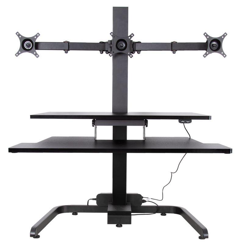 Techtonic Electric 3 Arm Monitor Mount Standing Desk - Sit to Stand Desk Converter with Keyboard Tray – Black – Stand Steady