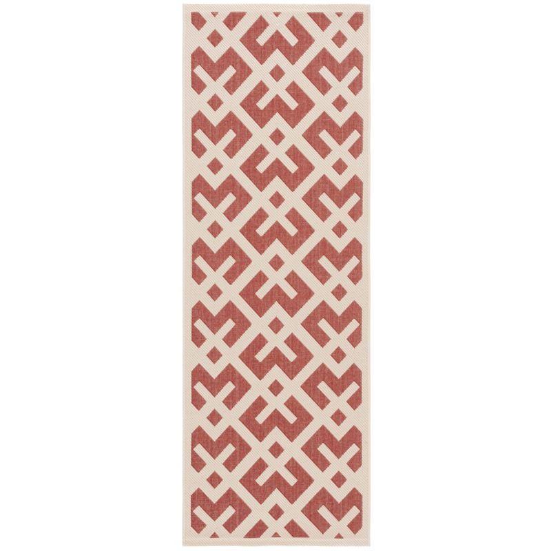 Red and Bone Geometric Synthetic Indoor/Outdoor Runner Rug