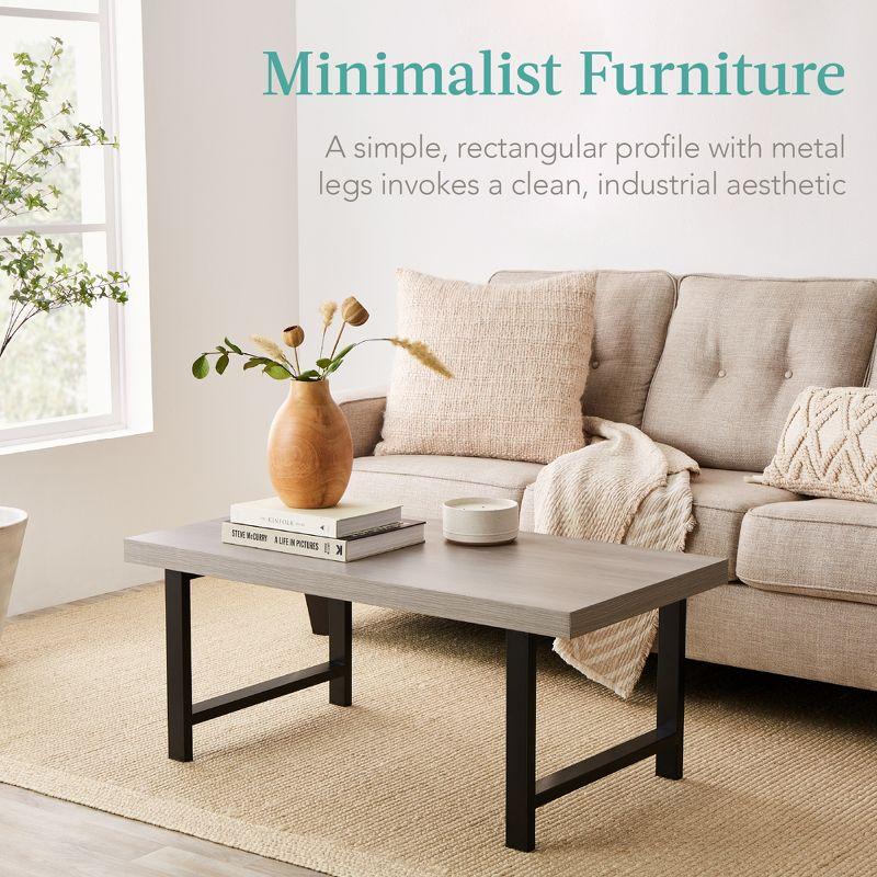 Best Choice Products 44in Modern Butcher Block Top Coffee Table, Rectangular Wood Accent Table w/ Metal Legs - Gray