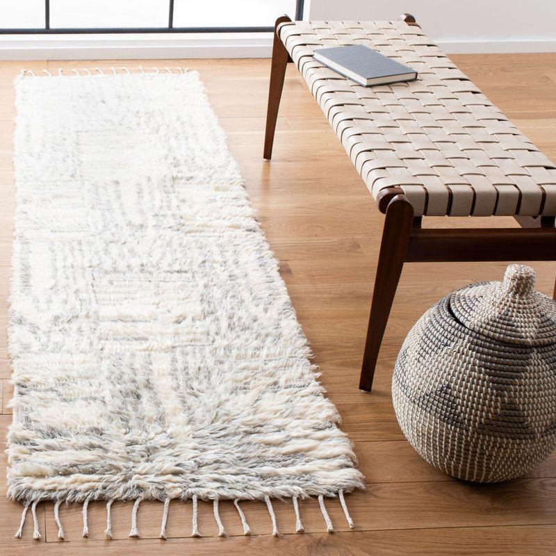 Ivory Shag Hand-Knotted Wool-Viscose Blend Rectangular Rug