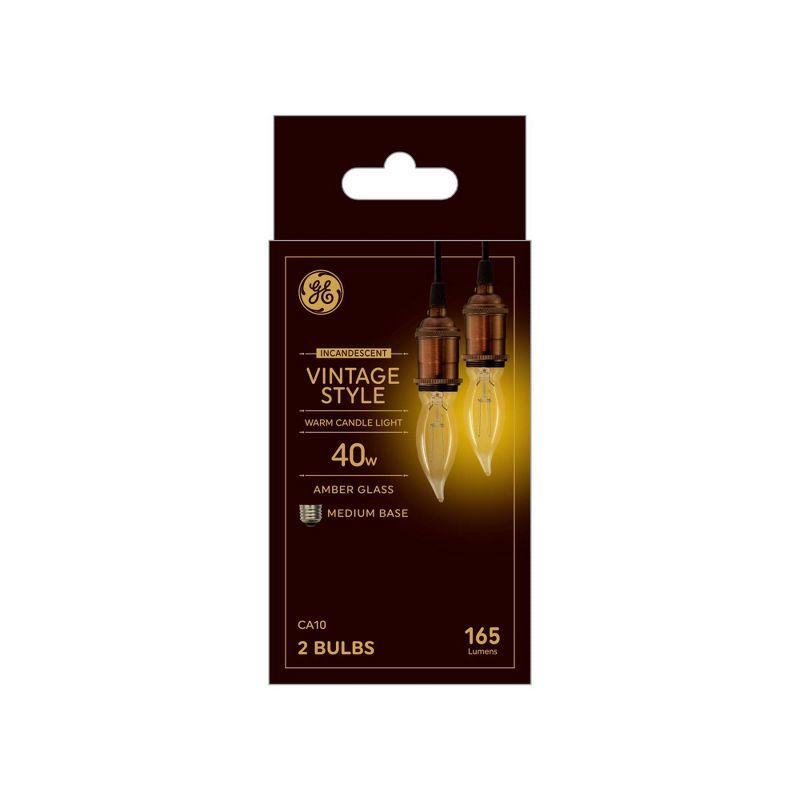 GE Household Lighting 2pk CA10 INC Vintage Style 40W Light Bulb Amber