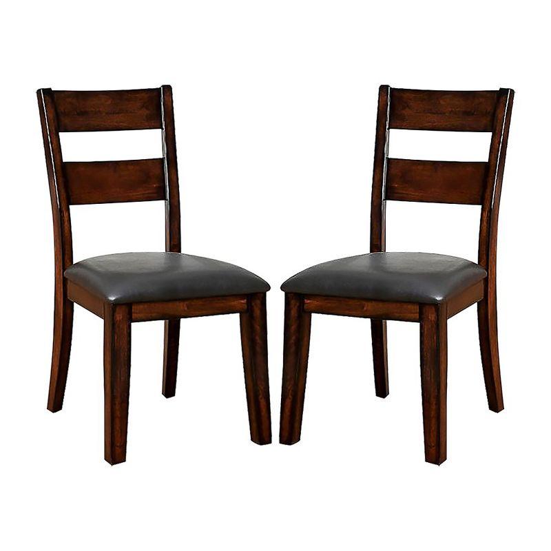 Dark Cherry Faux Leather Upholstered Wooden Side Chairs, Set of 2