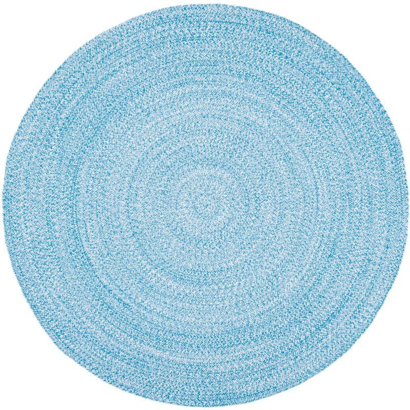 Coastal Charm Handwoven Blue Cotton 5' Round Braided Rug