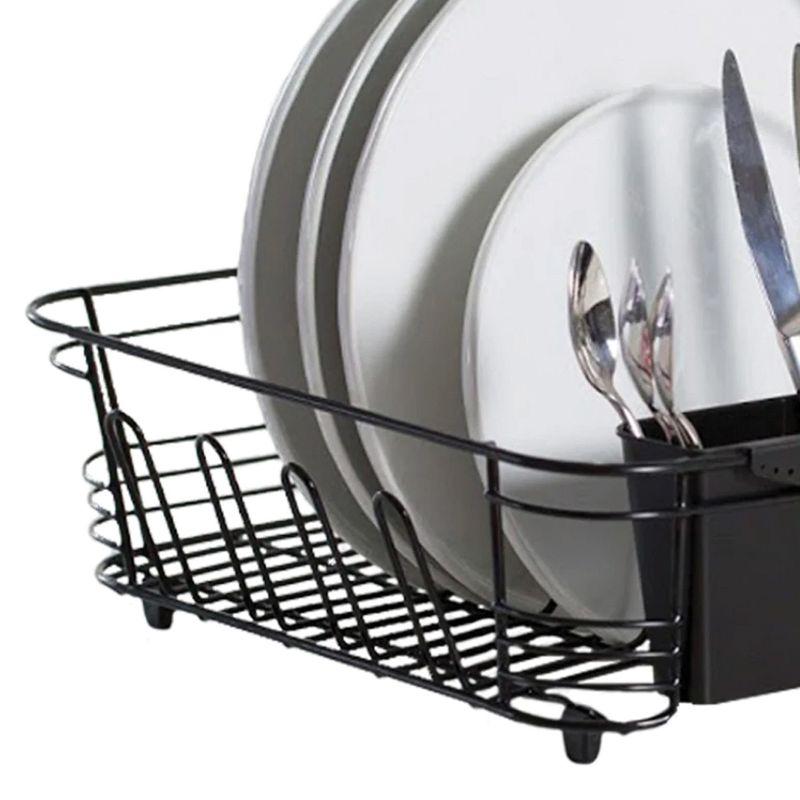 Black Metal 2-Piece Dish Drainer with Utensil Cup