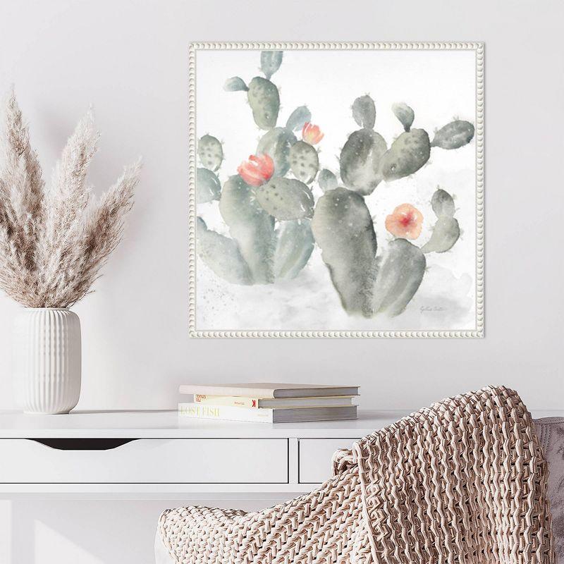 Cactus Garden Gray Blush III Watercolor Canvas Print with White Floater Frame