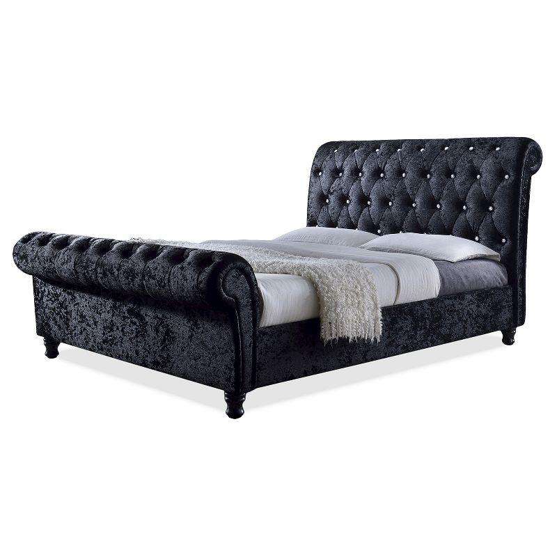 Castello Velvet Upholstered Faux Crystal - Buttoned Sleigh Platform Bed - Baxton Studio