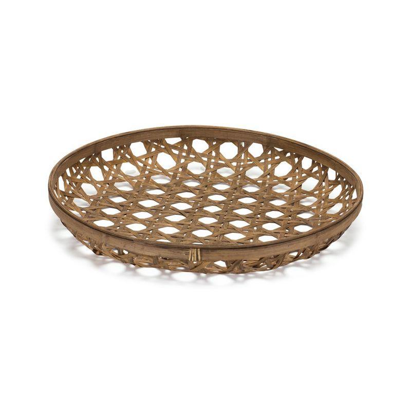 ZeaZu 22" Brown Bamboo Weave Round Wood Tray