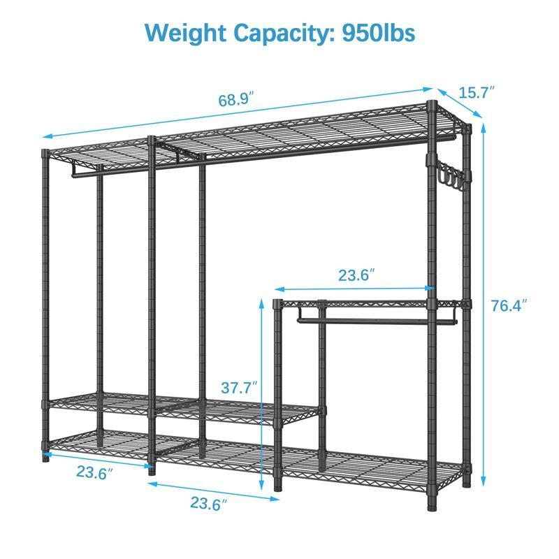 VIPEK V3i Garment Rack Large Wardrobe Closet Adjustable Metal Clothing Rack with Shelves & Hanger Rod & Side Hooks, 950lbs Weight Capacity