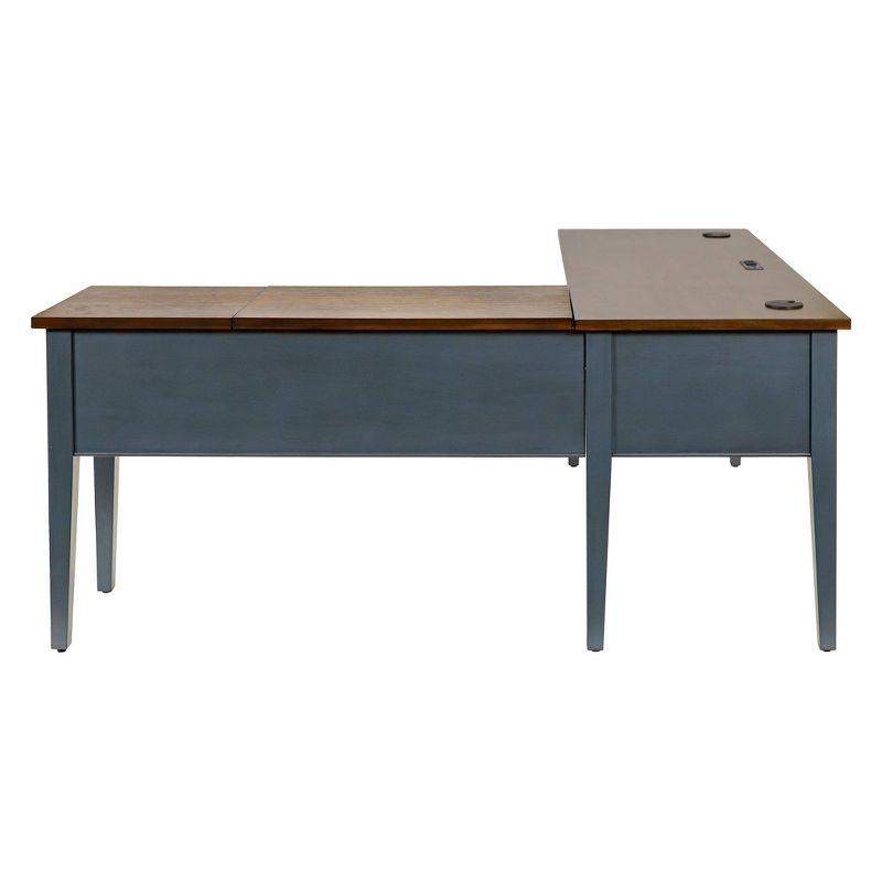 Open L-Shaped Pedestal Writing Desk Blue - Fairmont Collection - Martin Furniture: Wood, Charging Station, USB Port