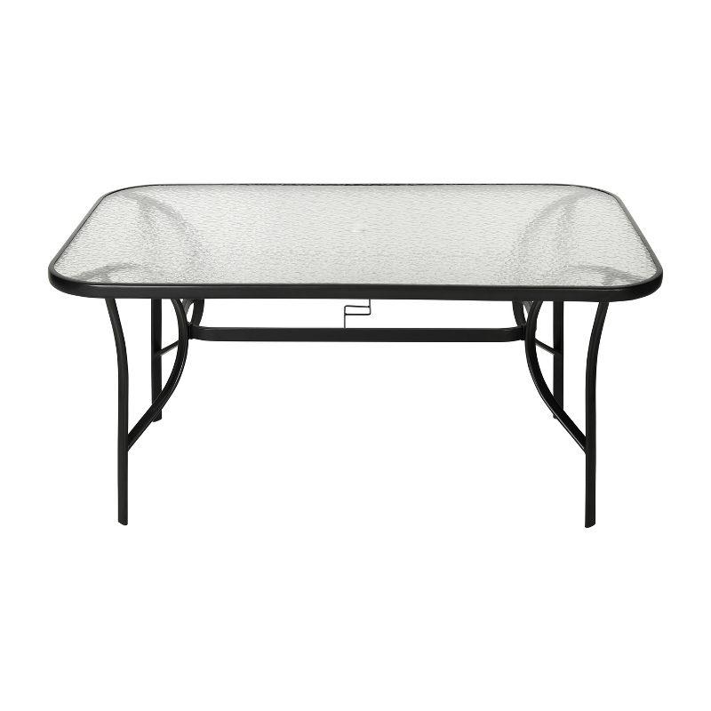 Flash Furniture Tory Commercial Grade 35" x 59" Rectangular Patio Table with Tempered Glass Top with Umbrella Hole and Steel Tube Frame in Black