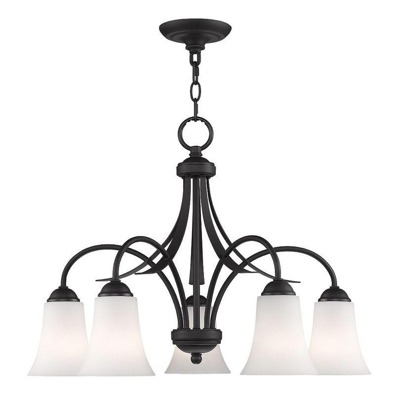 Satin Opal 5-Light Chandelier in Black with Hand Blown Glass