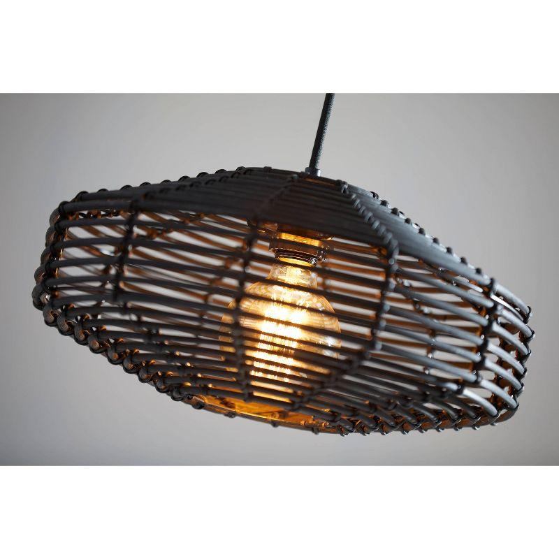 7" Kingston Pendant Ceiling Light Black - Adesso: Bohemian Rattan Design, Vintage Bulb Included