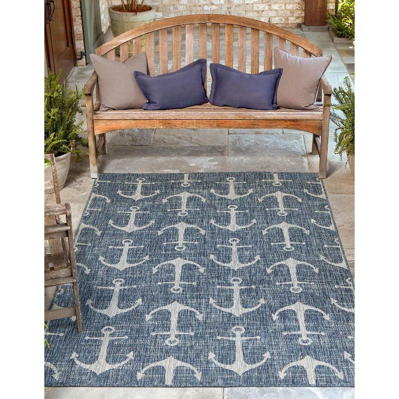 Coastal Charm 7x10 Blue/Gray Synthetic Outdoor Rug