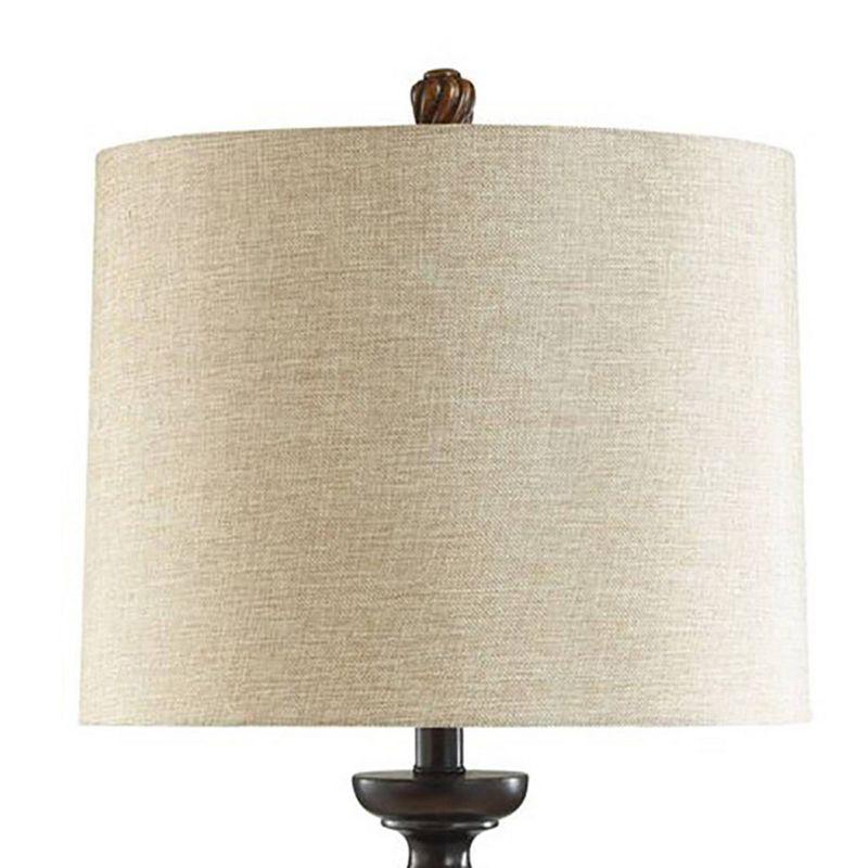 Toffee Wood Traditional Two-Tone Swirled Floor Lamp - StyleCraft: Linen Shade, Adjustable Tilt