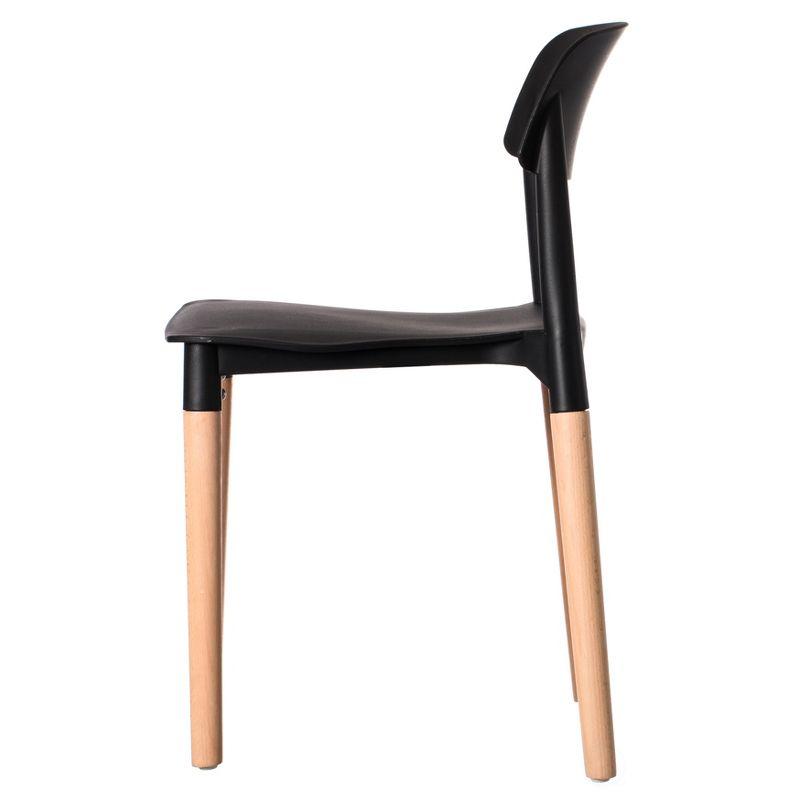 Fabulaxe Plastic Dining Chair Open Back with Beech Wood Legs, Black