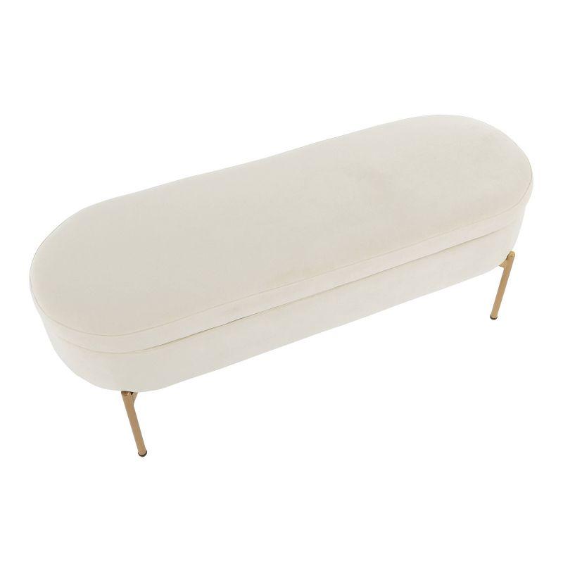48" Chloe Contemporary Upholstered Storage Bench Gold/Cream - LumiSource: Velvet Seating, Metal Base