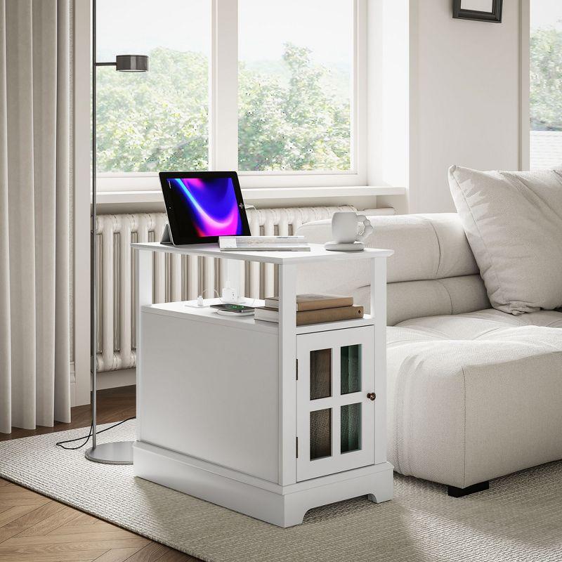 HOMCOM Side Table with Charging Station, Narrow End Table with USB Ports and Outlets, Hidden Storage and Open Shelf for Living Room