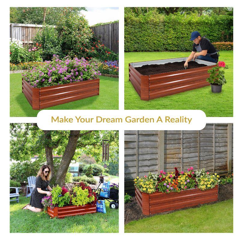 Sunnydaze Hot Dip Galvanized Steel Rectangle Raised Garden Bed for Plants, Vegetables, and Flowers - 48" L x 11.75" H - Woodgrain
