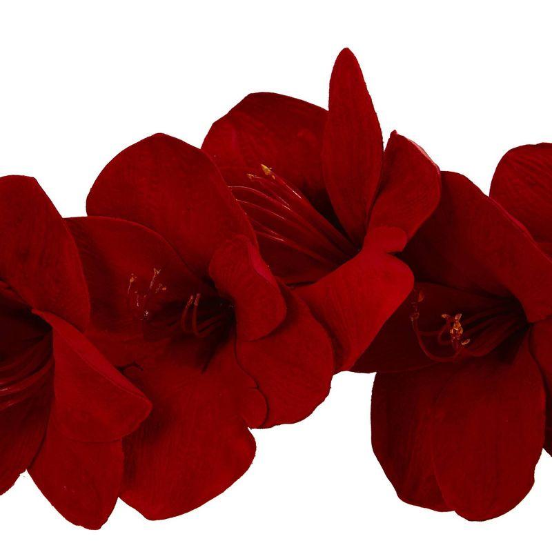 Festive Red Amaryllis 5' Silk Garland for Outdoor Holiday Decor