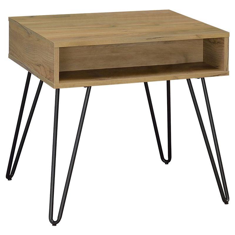 Golden Oak and Black Square End Table with Storage Drawer