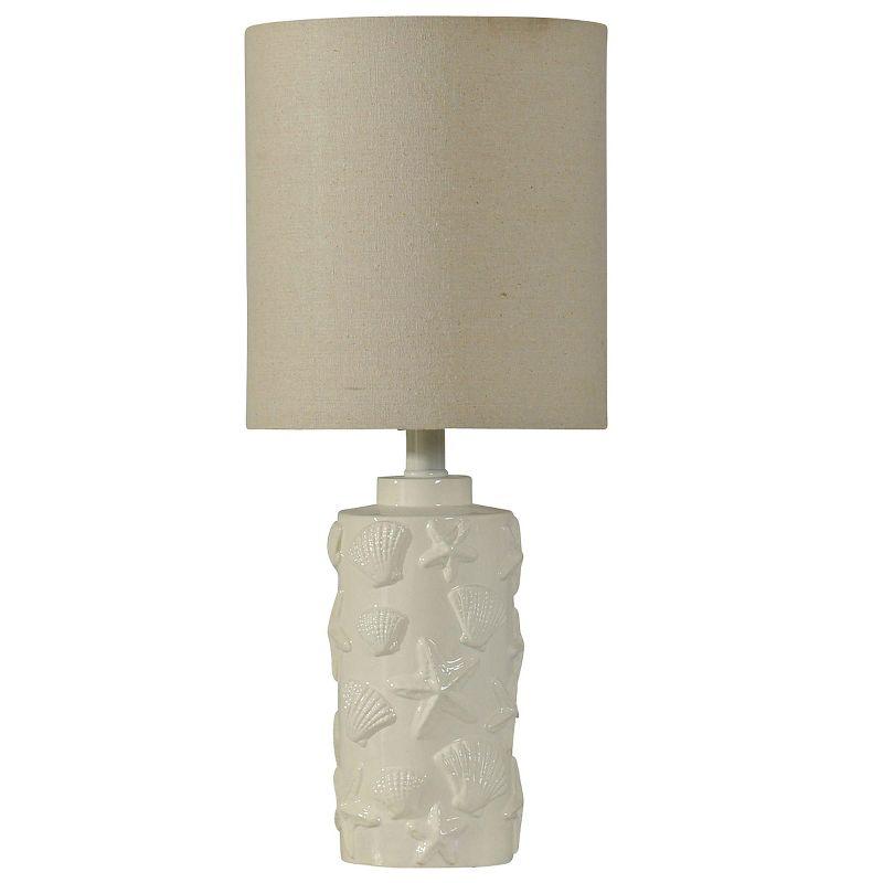 Seashell Motif Table Lamp in White with Hardback Fabric Shade - StyleCraft: Nightstand & Side Table Lighting