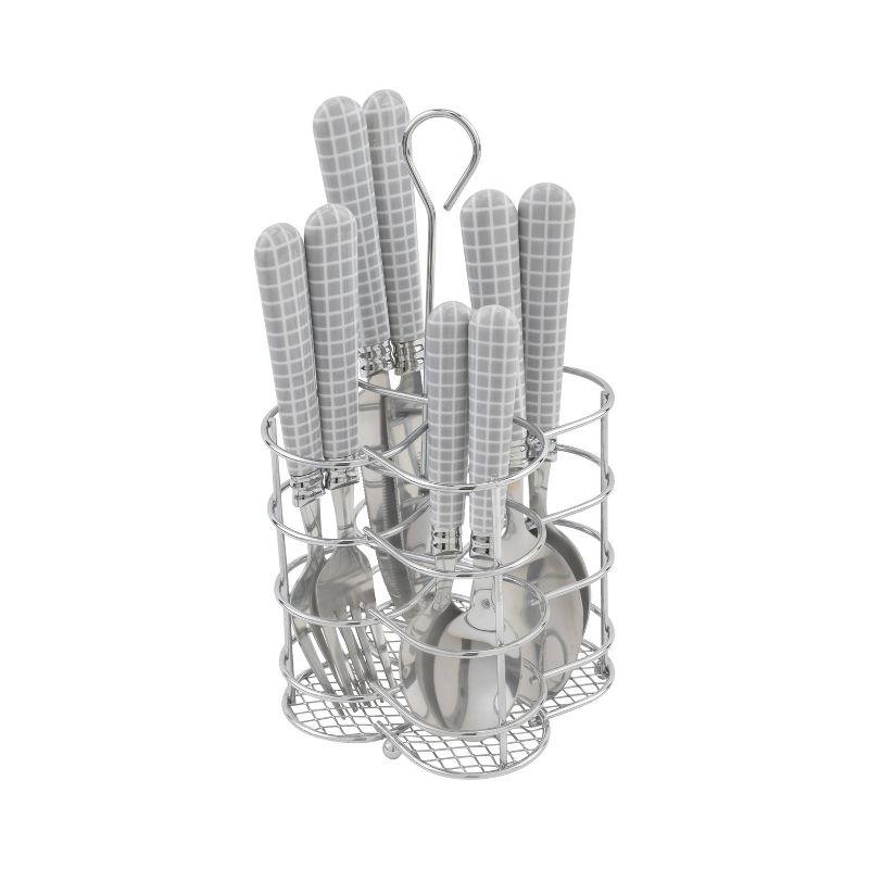 French Home French Home Bistro 16-Piece Stainless Steel Flatware Set, Service for 4, Geometric Grid
