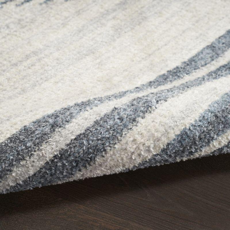Nourison Astra Machine Washable Stripe Circle Mid-Century Modern Indoor Rug Ivory Blue 5'3" x 7'