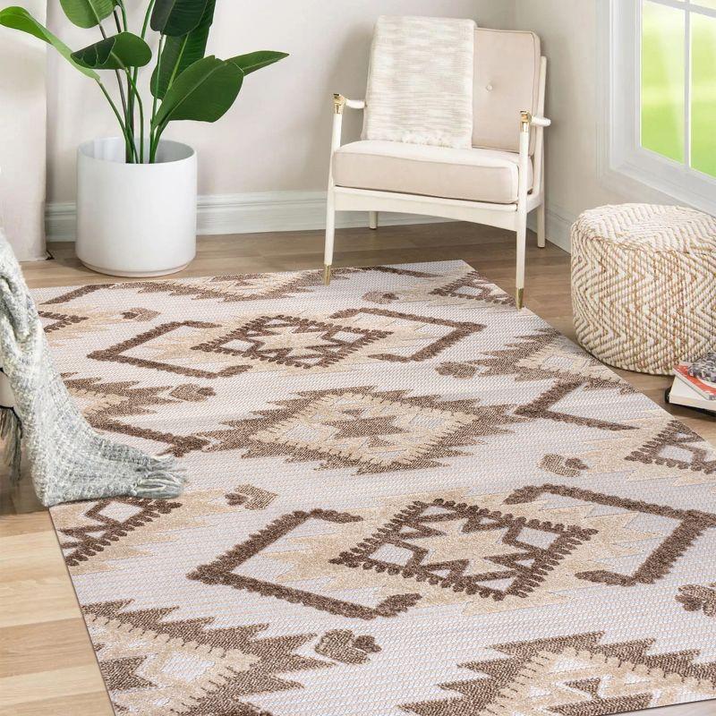 Sumak High-Low Pile Neutral Diamond Kilim Indoor/Outdoor Area Rug - JONATHAN Y