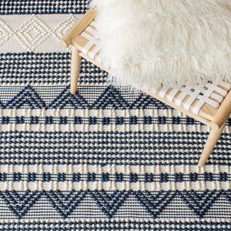 Southwestern Handmade Flatweave Wool/Cotton Dark Navy/Ivory Area Rug