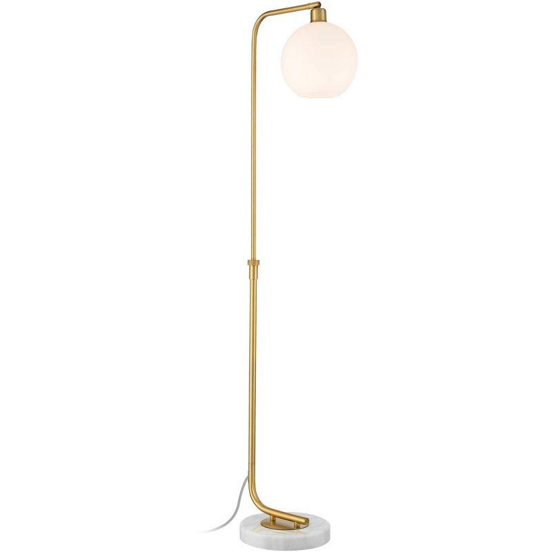 Possini Euro Design Casaba Mid Century Modern Chairside Arc Floor Lamp 64" Tall Warm Gold Adjustable Frosted Glass Shade for Living Room Reading House