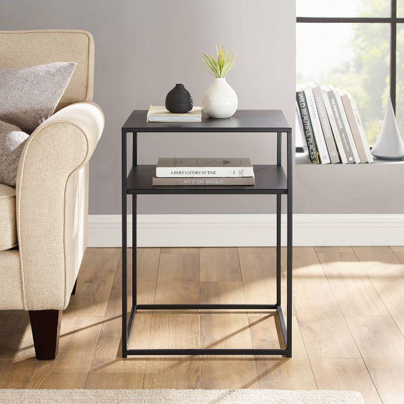 Braxton Matte Black Metal and Glass Slim End Table