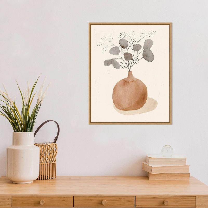 16" x 20" La Planta I Floral Vase by Victoria Barnes Framed Canvas Wall Art - Amanti Art: Modern Lithograph, Sawtooth Back Mount