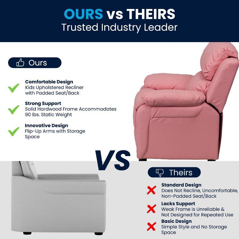 Pink Microfiber Kids Recliner with Storage Arms