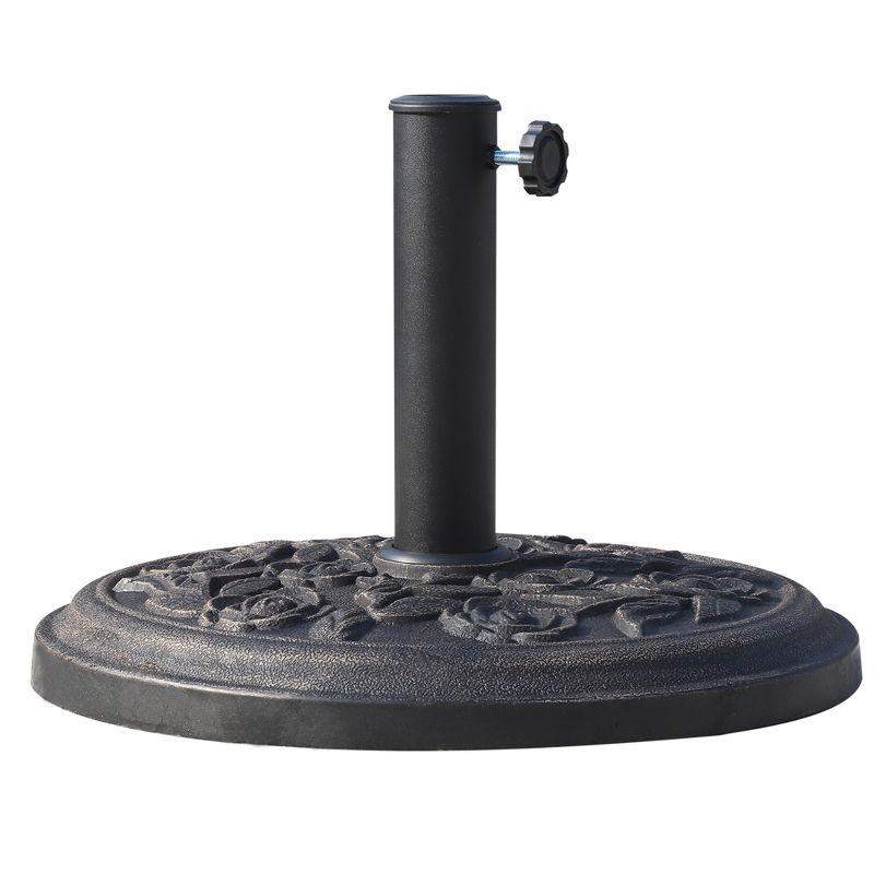 Outsunny 18" 20 lbs Round Resin Umbrella Base Stand Market Parasol Holder with Decorative Rose Floral Pattern & Easy Setup for Garden, Bronze