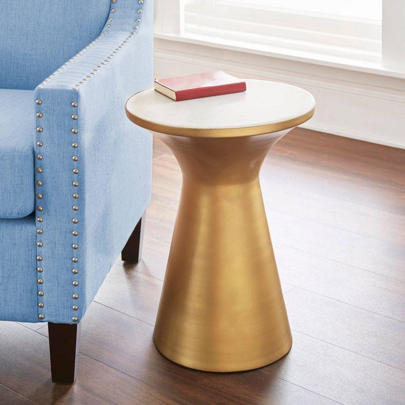 Jaipur 16" Round Gold Metal and Marble End Table